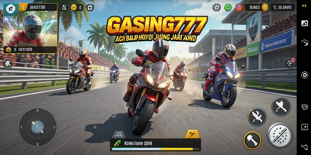 Tampilan gameplay GASING777 yang mendebarkan dengan aksi balap motor.