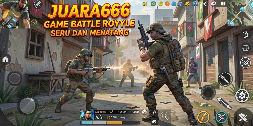 Gameplay mendebarkan JUARA666 di arena Battle Royale.