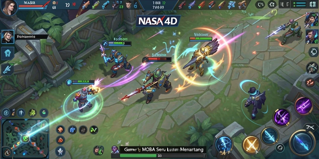 Screenshot utama NASA4D menampilkan aksi seru gameplay MOBA.