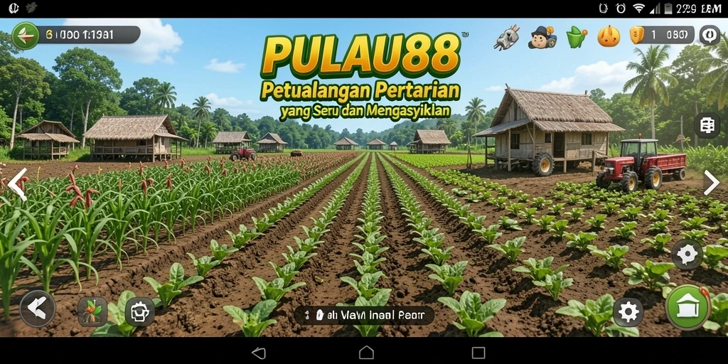 Screenshot gameplay PULAU88 menampilkan kebun yang subur dan hewan peliharaan.