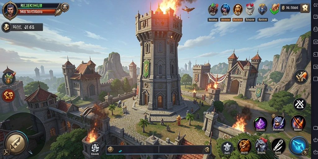 Screenshot gameplay REJEKIHUB menampilkan pertarungan menara strategis yang seru.