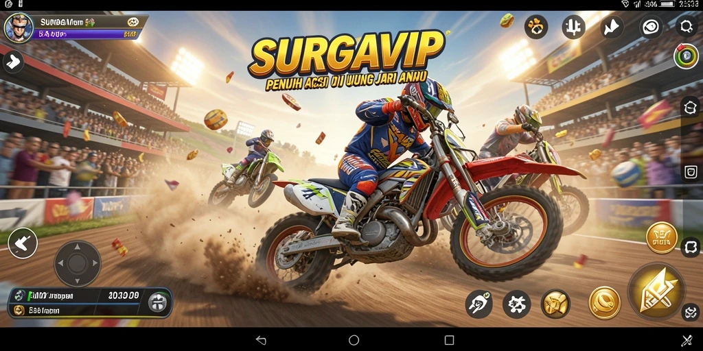 Gameplay menegangkan di SURGAVIP dengan mobil balap yang memukau.