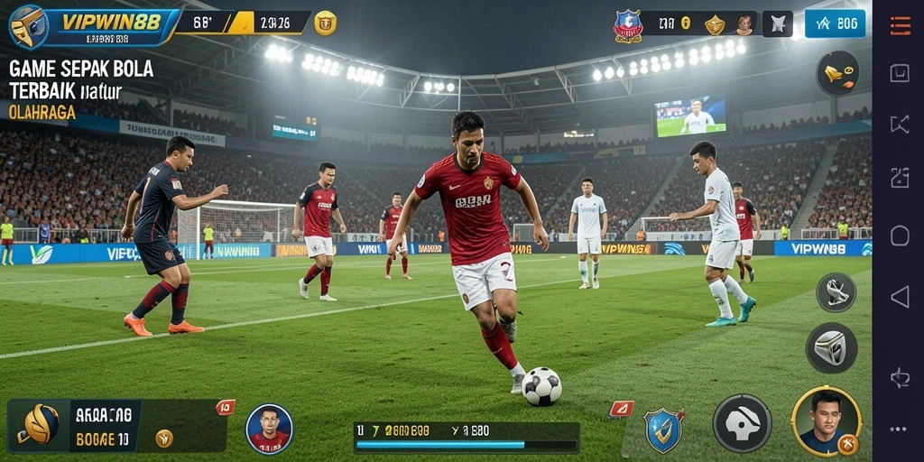 Screenshot gameplay <strong>VIPWIN88</strong> menampilkan aksi sepak bola penuh semangat.